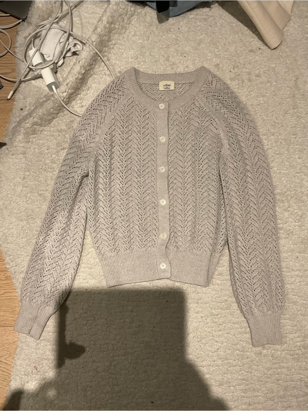 Wilfred Light Gray Openwork Button-Front Cardigan